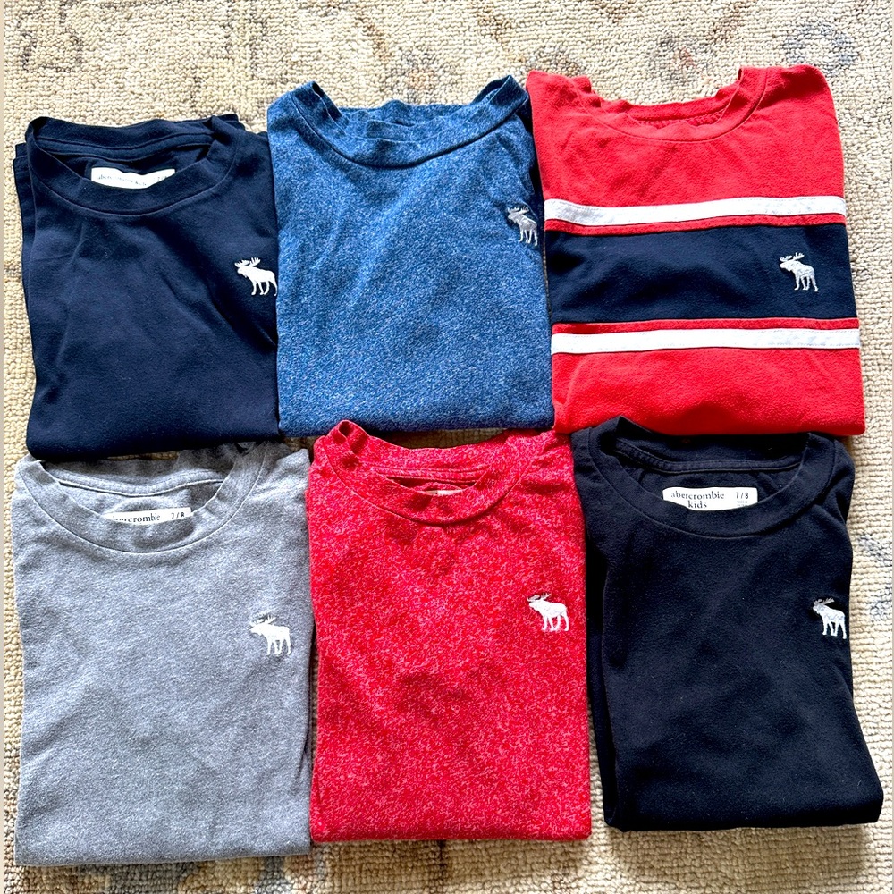 Lot of 6 Abercrombie kids boys essential long sleeve crew icon shirts size 7/8